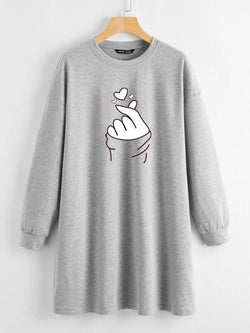 LONG LENGTH SWEATSHIRT GREY LOVE CHARM NEW