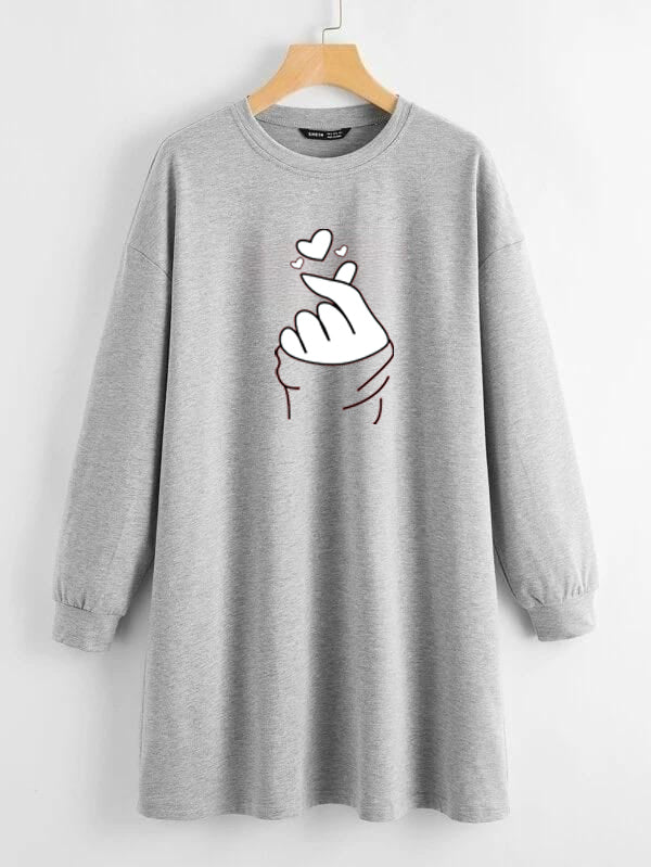 LONG LENGTH SWEATSHIRT GREY LOVE CHARM NEW