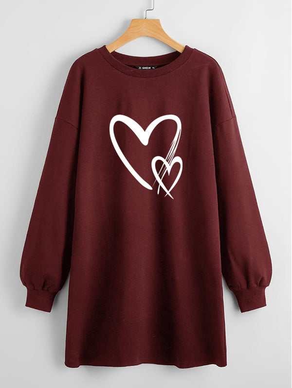 LONG LENGTH SWEATSHIRT MAROON DUAL HEARTS NEW