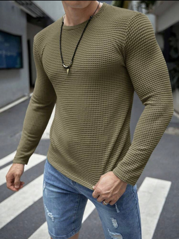 Fullsleeves Waffle Knit Tshirt Olive