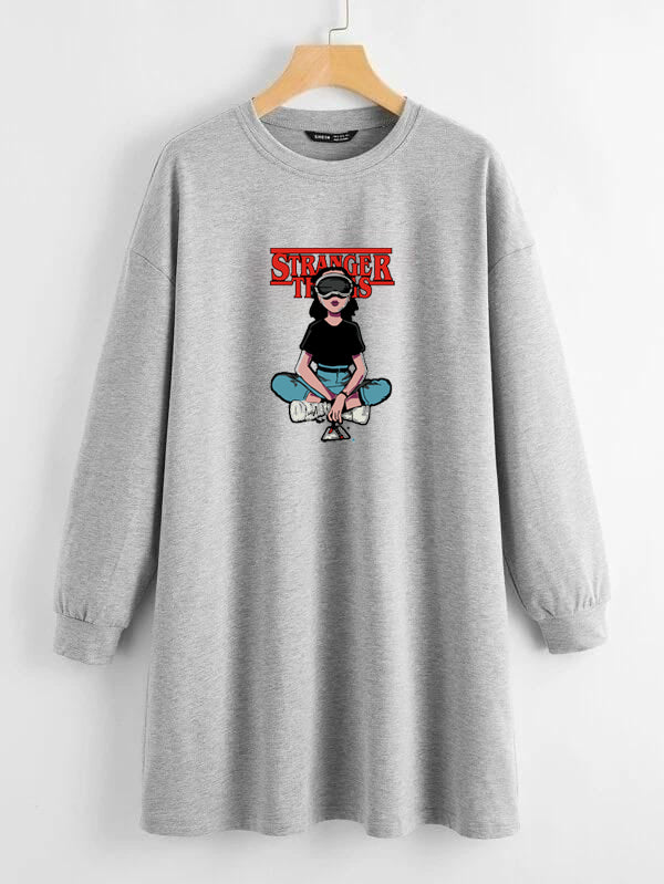 LONG LENGTH SWEATSHIRT GREY STRANGER THINGS