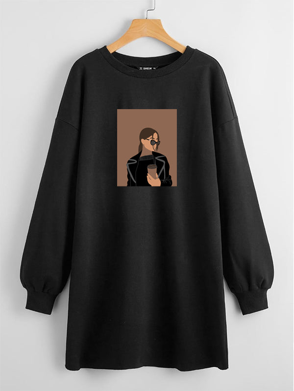 LONG LENGTH SWEATSHIRT BLACK COFFEE GIRL