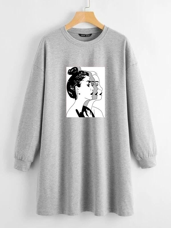 LONG LENGTH SWEATSHIRT GREY DOUBLE LADY