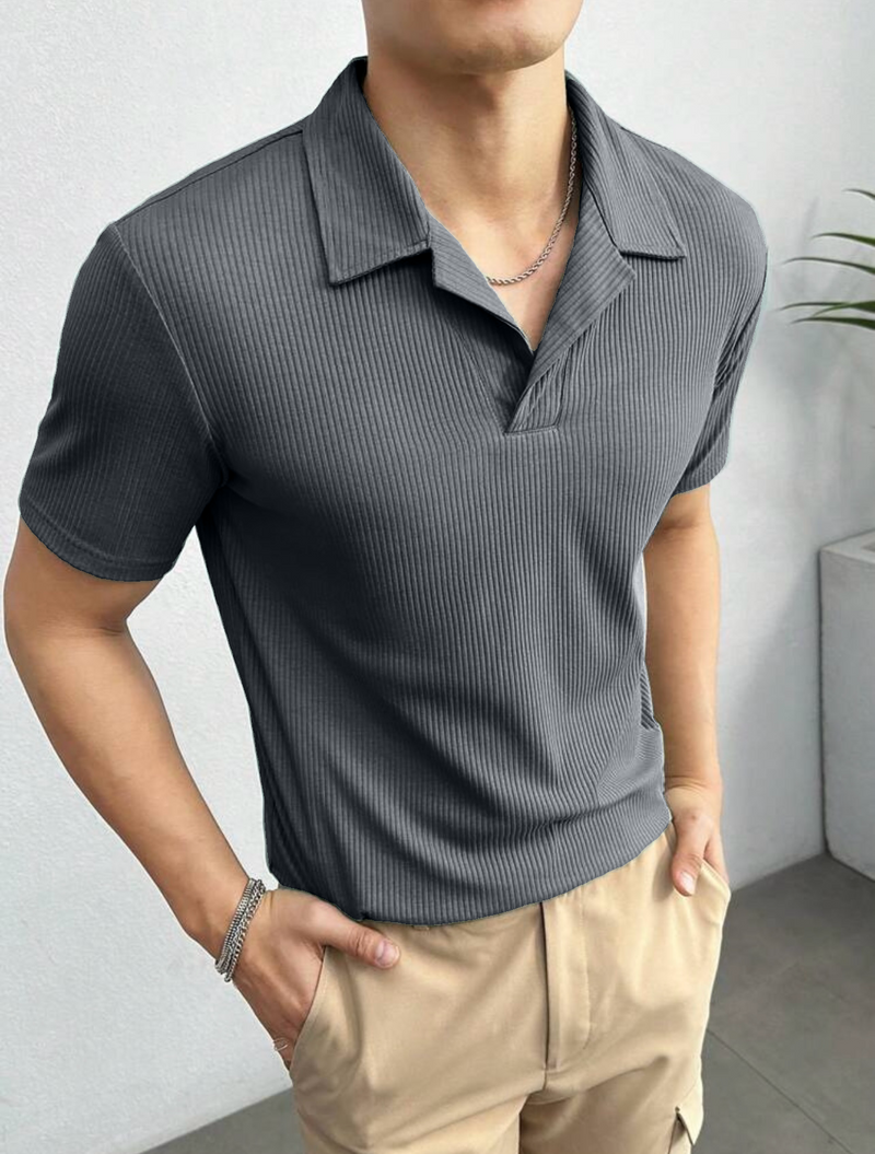 Waffle Polo Tshirt Charcoal