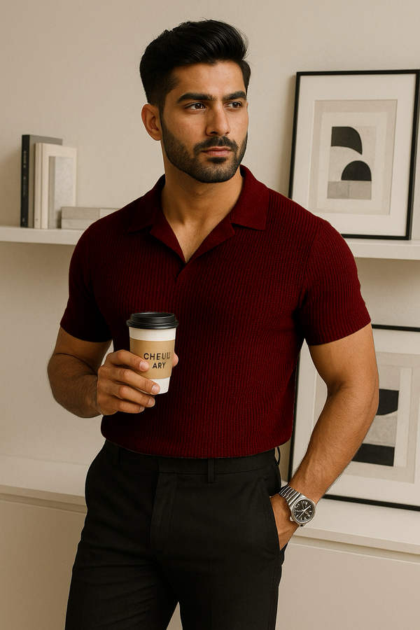 Knitted Polo Maroon