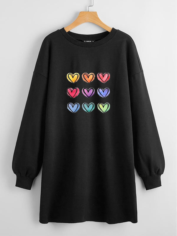 LONG LENGTH SWEATSHIRT BLACK 9 COLOR HEARTS