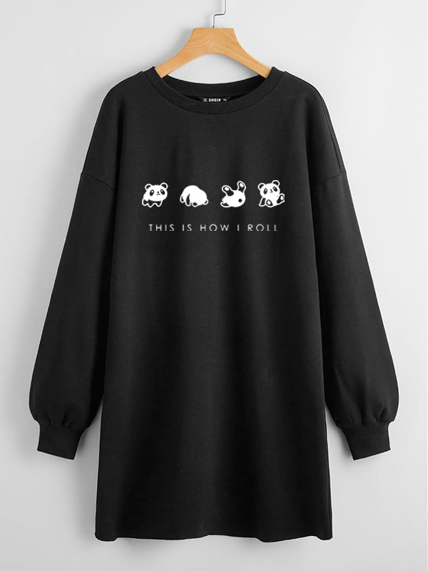 LONG LENGTH SWEATSHIRT BLACK PANDA ROLL