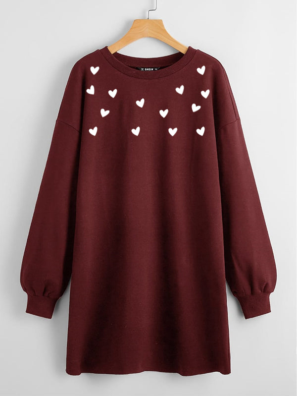 LONG LENGTH SWEATSHIRT MAROON ALL OVER HEARTS