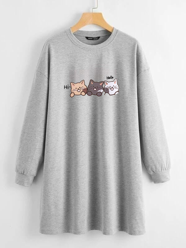 LONG LENGTH SWEATSHIRT Three Cats Hi Hello