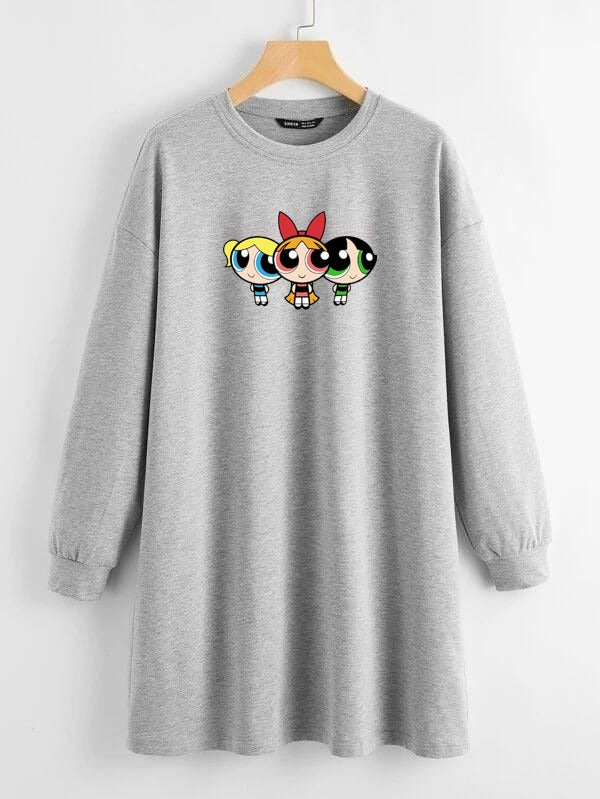 LONG LENGTH SWEATSHIRT GREY POWER PUFF GIRLS