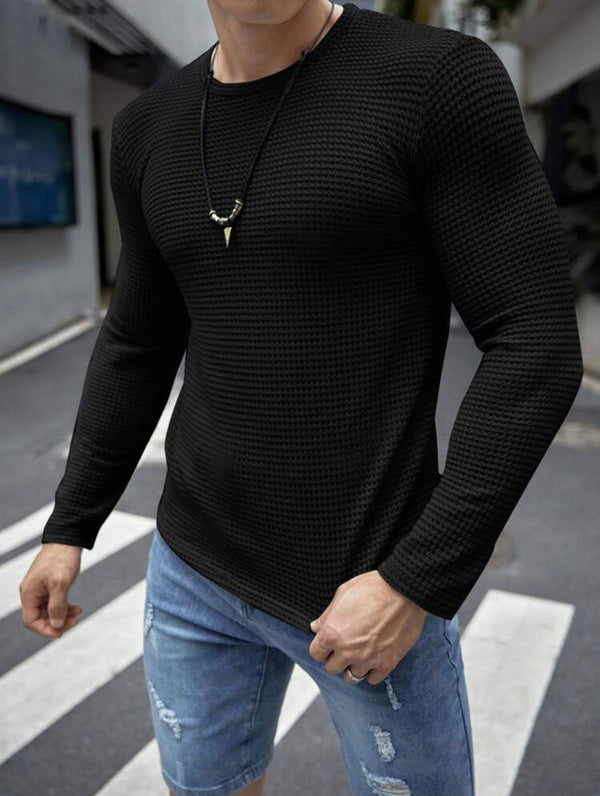 Fullsleeves Waffle Knit Tshirt Black