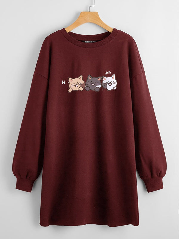 LONG LENGTH SWEATSHIRT Three Cats Hi Hello