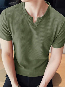 Waffle Knit Vneck Tshirt Olive