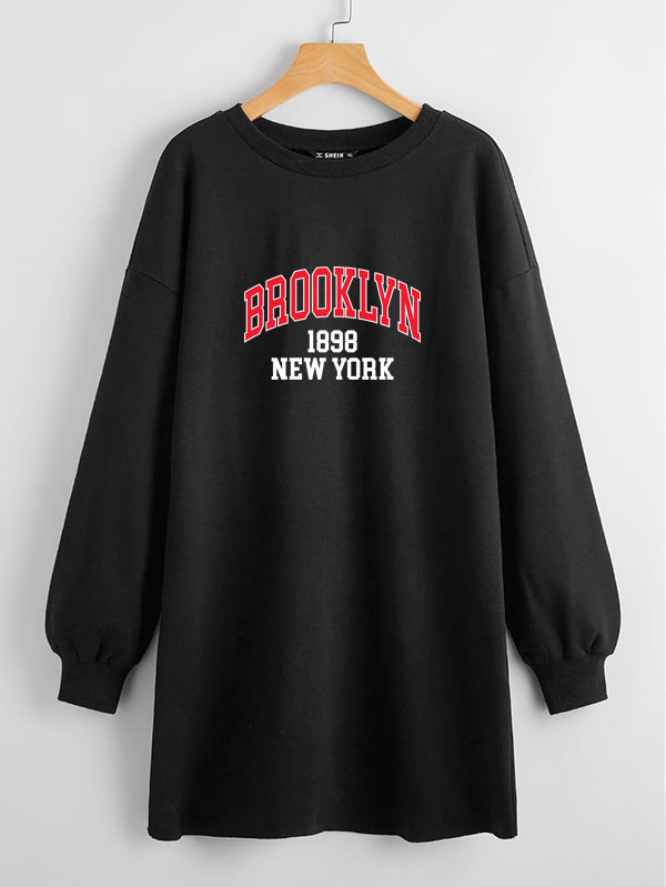 LONG LENGTH SWEATSHIRT BLACK BROOKLYN NEW YORK