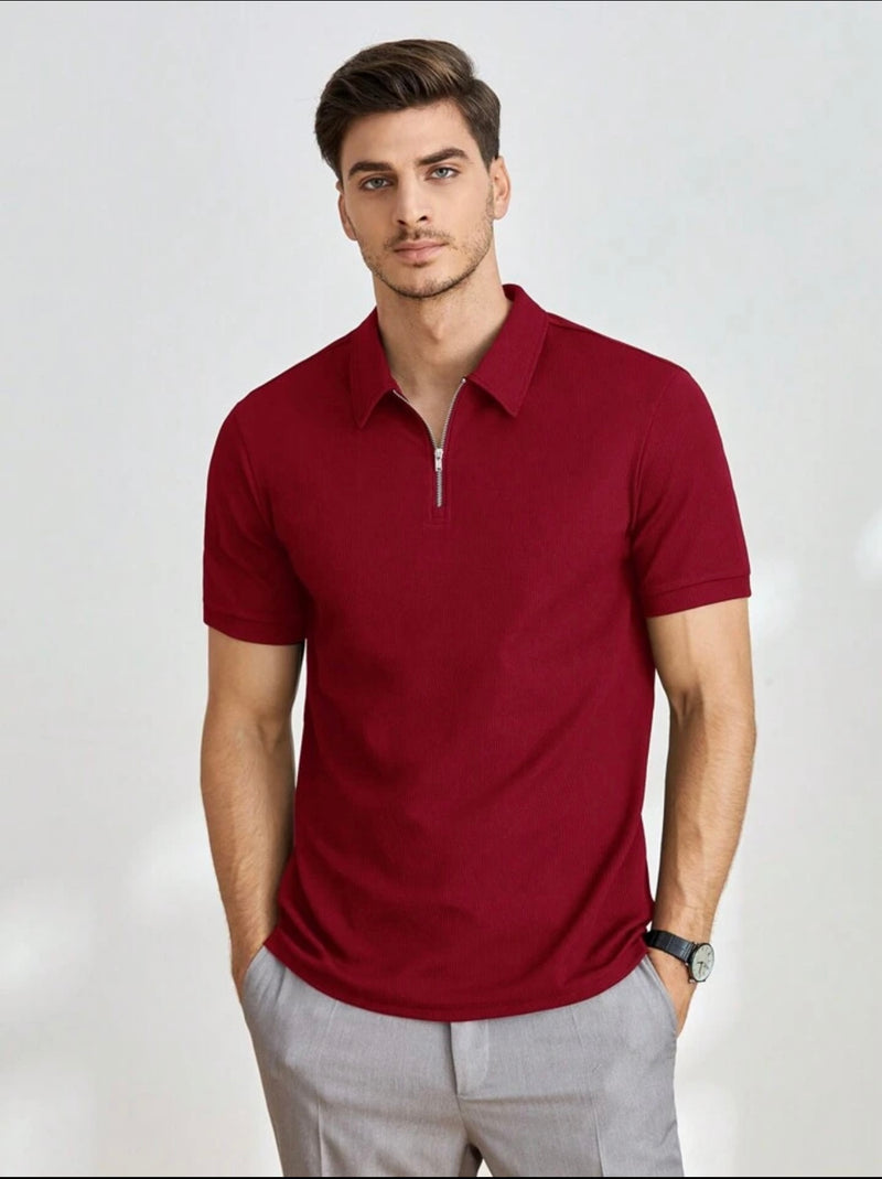 Quarter Zip Up Polo Tshirt Maroon