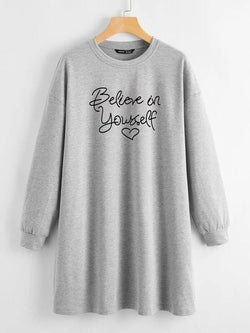 LONG LENGTH SWEATSHIRT GREY BELIEVE IN YOURESELF