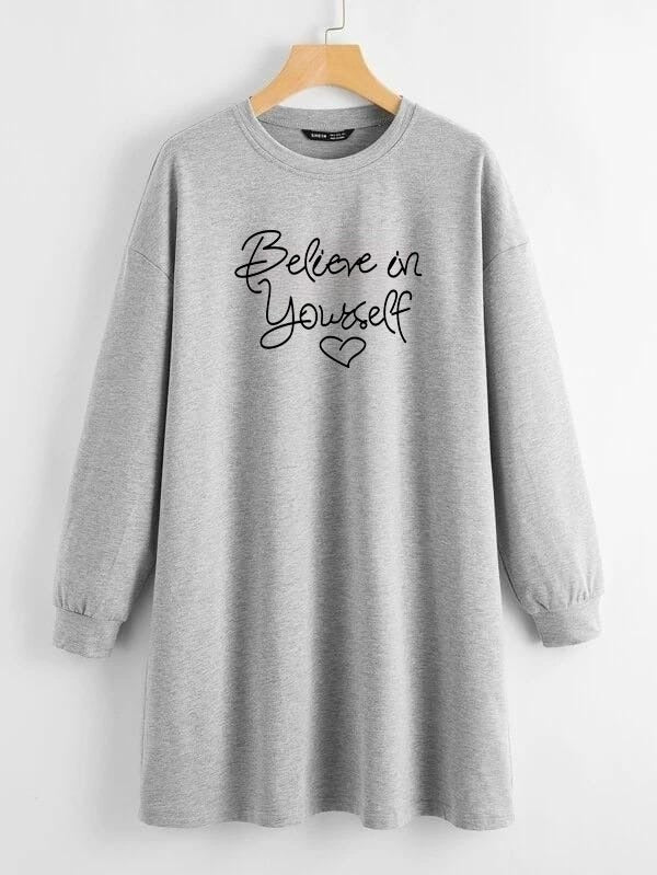 LONG LENGTH SWEATSHIRT GREY BELIEVE IN YOURESELF