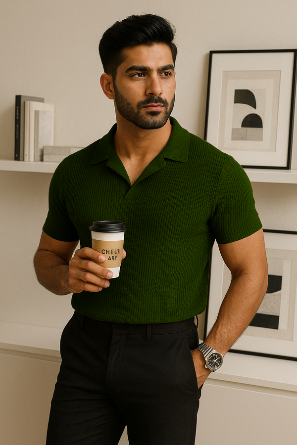 Knitted Polo Olive Green