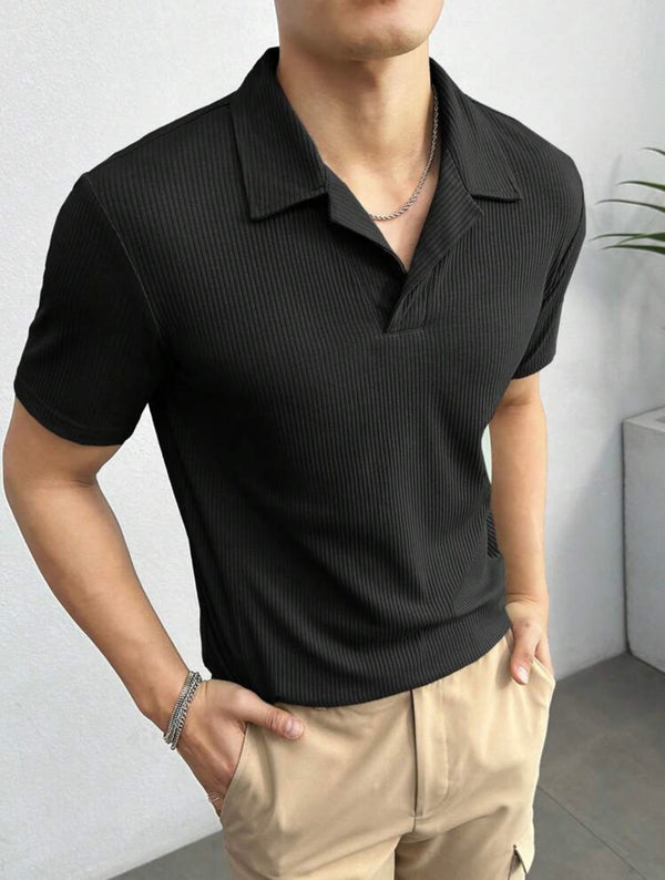 Waffle Polo Tshirt Black