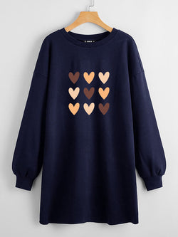 LONG LENGTH SWEATSHIRT NAVY BLUE MULTI HEARTS