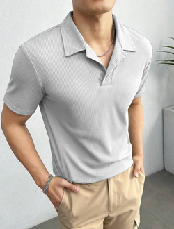 Waffle Polo Tshirt Light Grey