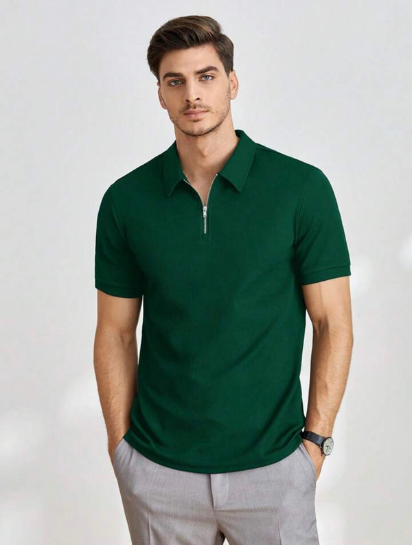 Quarter Zip Up Polo Tshirt Green