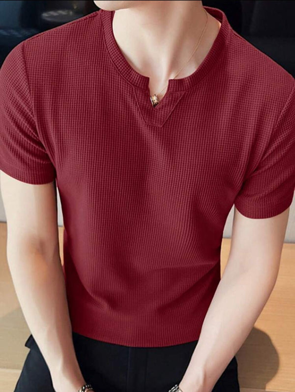 Waffle Knit Vneck Tshirt Maroon