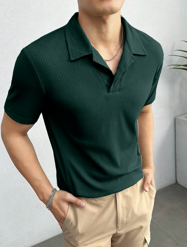 Waffle Polo Tshirt Bottle Green