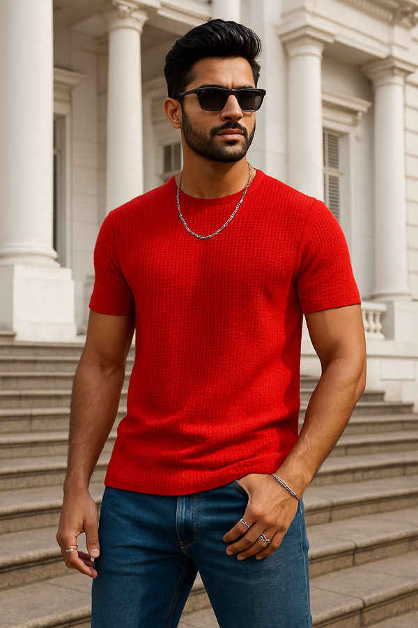 Waffle Knit Tshirt Red