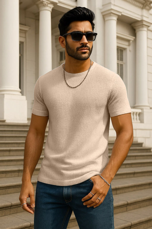 Waffle Knit Tshirt Beige