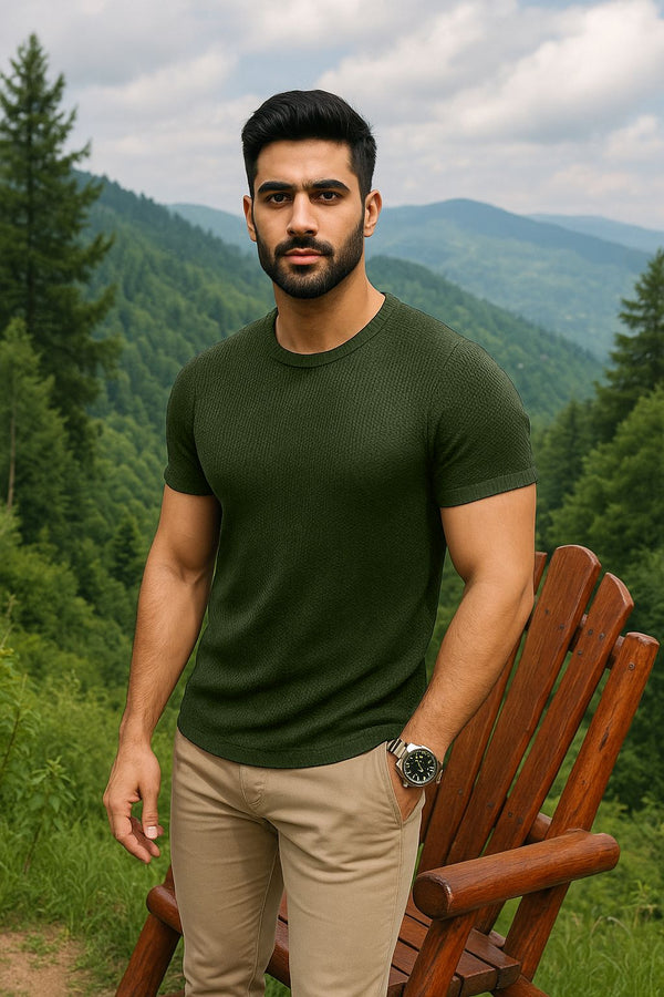 Waffle Knit Tshirt Olive Green