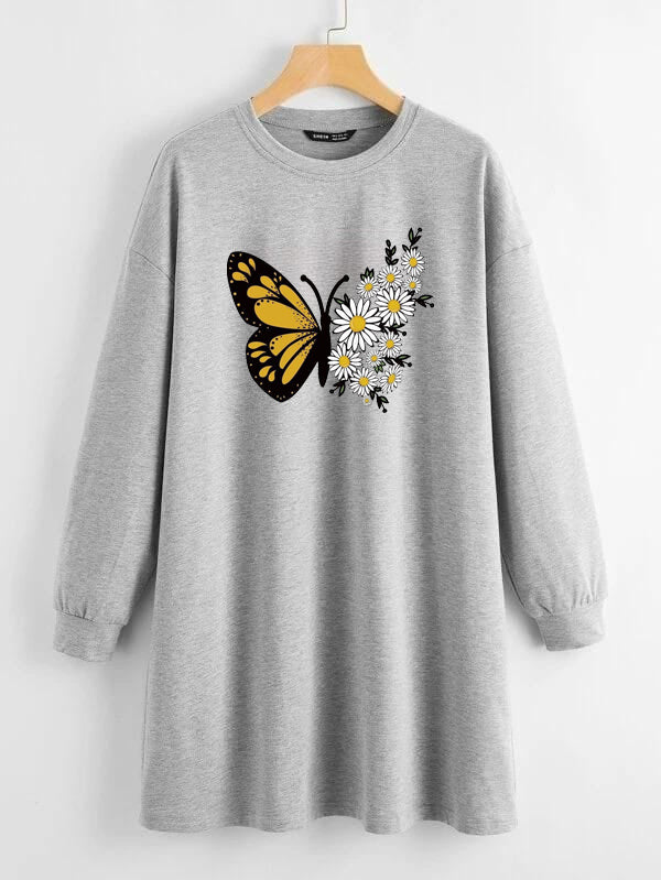 LONG LENGTH SWEATSHIRT butterfly to sunflower