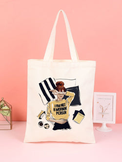 NOT A MORNING PERSON TOTE BAG BEIGE