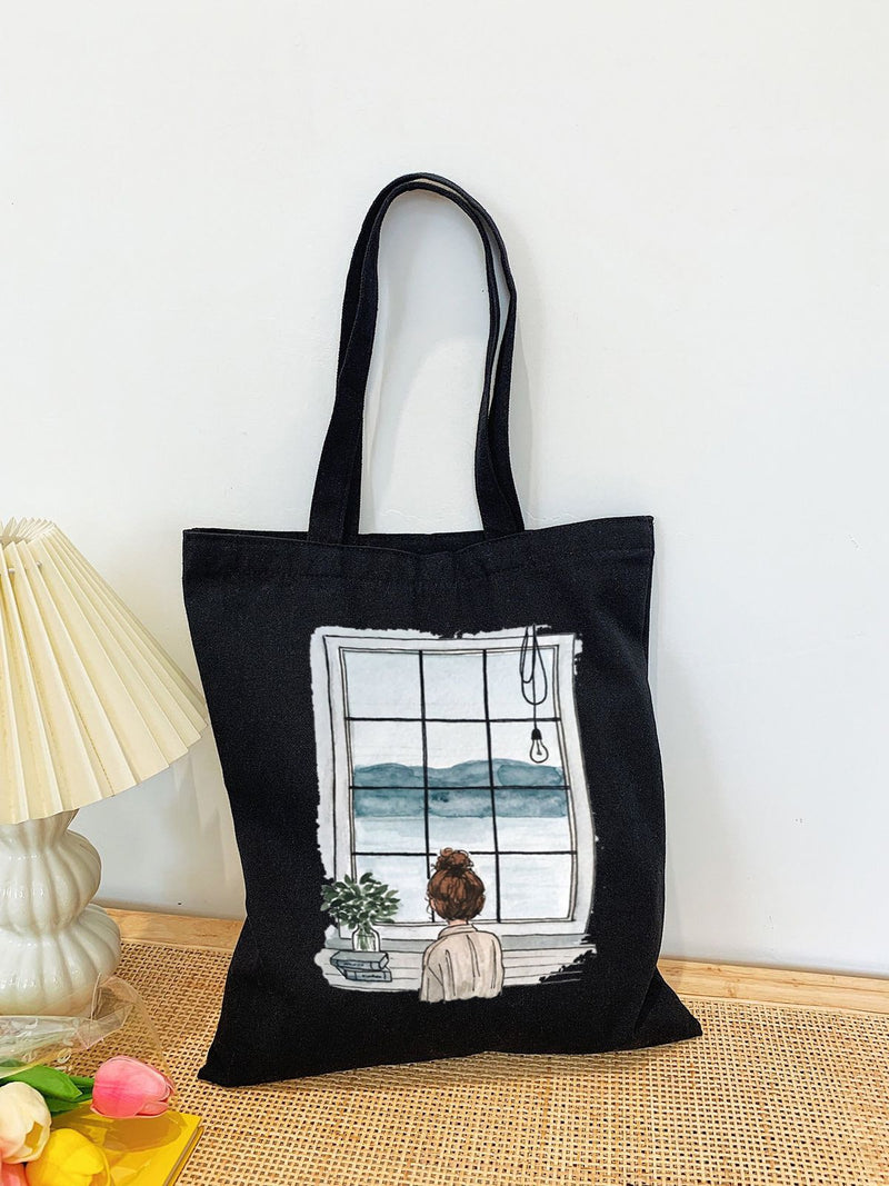 WINDOW GIRL TOTE BAG BLACK