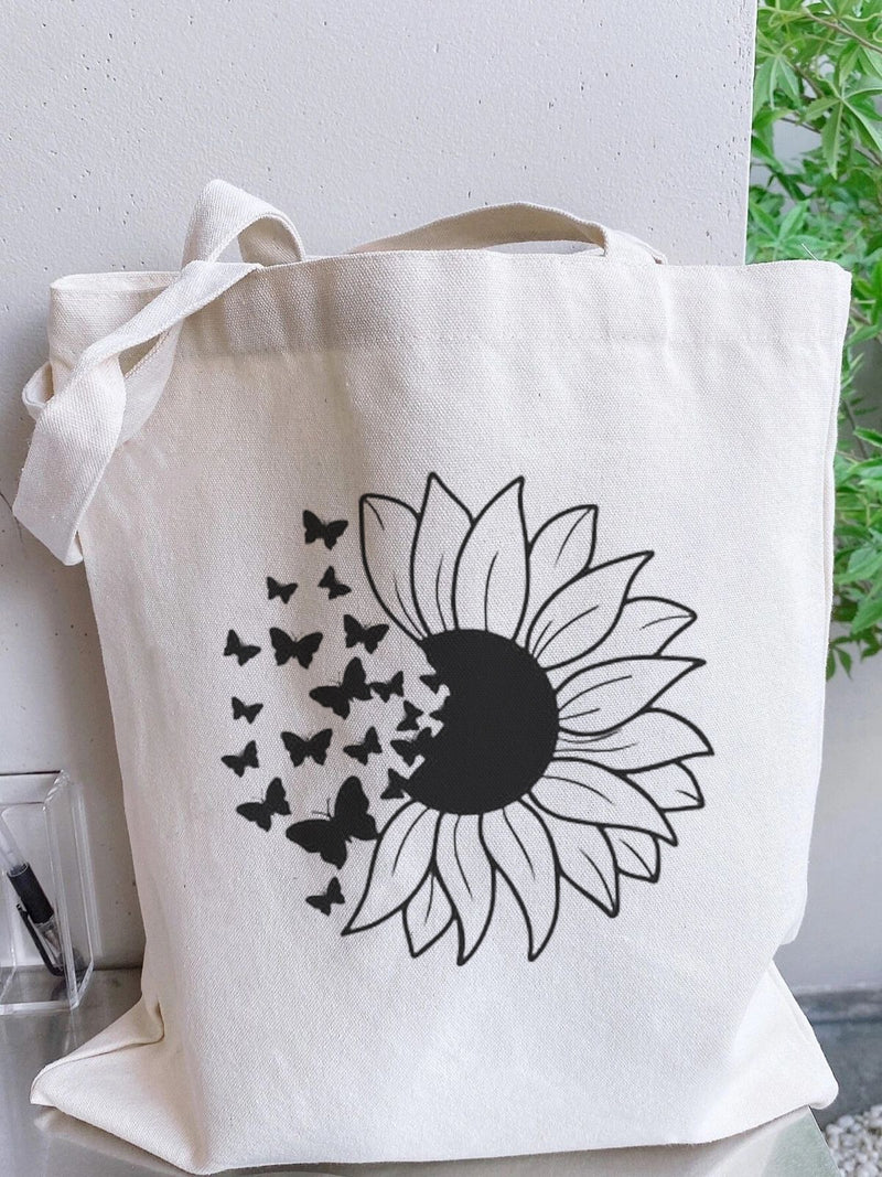 SUNFLOWER BUTTERFLY TOTE BAG BEIGE