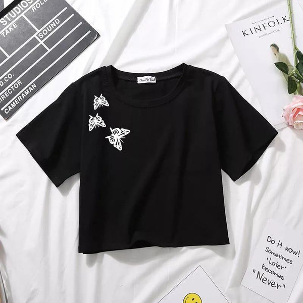 SHOULDER BUTTERFLY BLACK CROPTOP