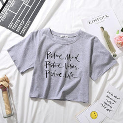 POSITIVE MIND VIBES LIFE GREY CROPTOP