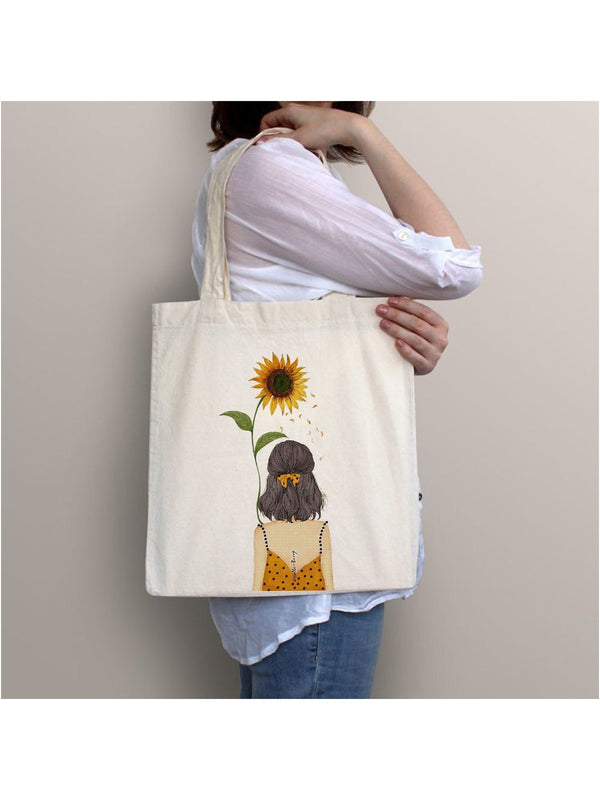 SUNFLOWER GIRL TOTE BAG BEIGE