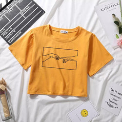 JOINING HANDS MUSTARD CROPTOP