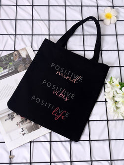 POSITIVE MIND VIBES LIFE TOTE BAG BLACK