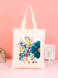 MULTI FLORAL TOTE BAG BEIGE