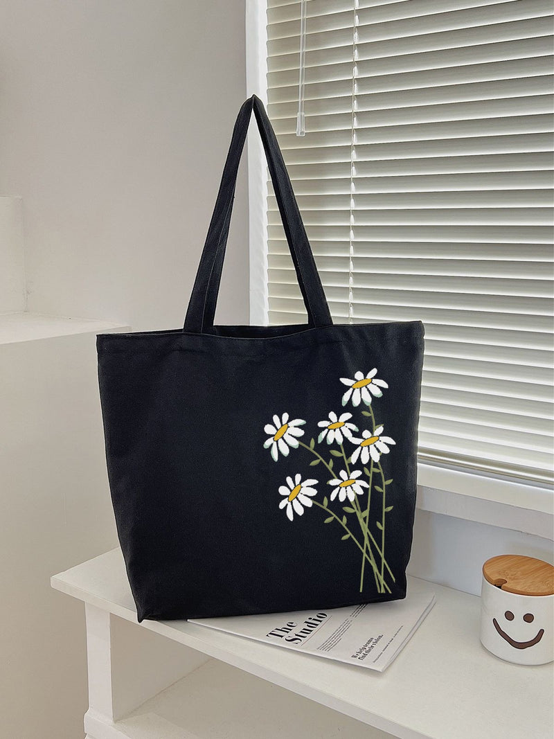 SIDE DAISY TOTE BAG BLACK