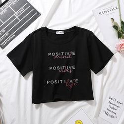 POSITIVE MIND VIBES LIFE BLACK CROPTOP