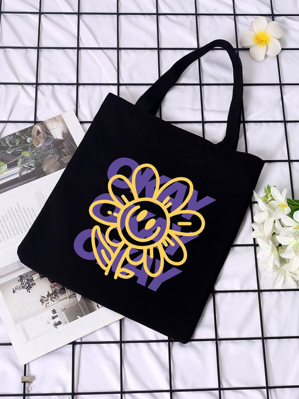 OKAY SUNFLOWER TOTE BAG BLACK