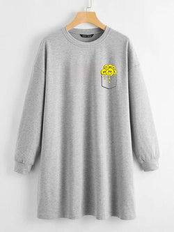 LONG LENGTH SWEATSHIRT Smiley Pocket