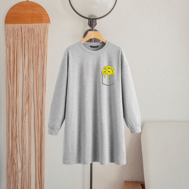 LONG LENGTH SWEATSHIRT Smiley Pocket