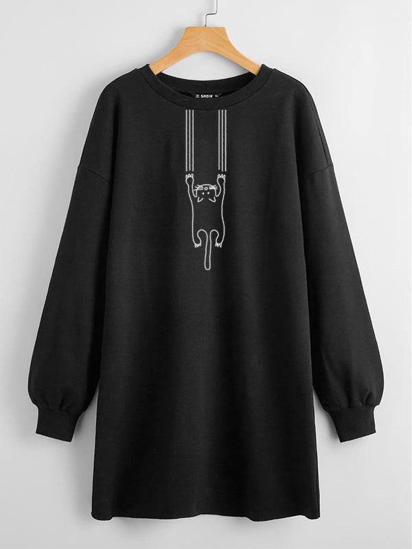 LONG LENGTH SWEATSHIRT Wall Grabbing Cat